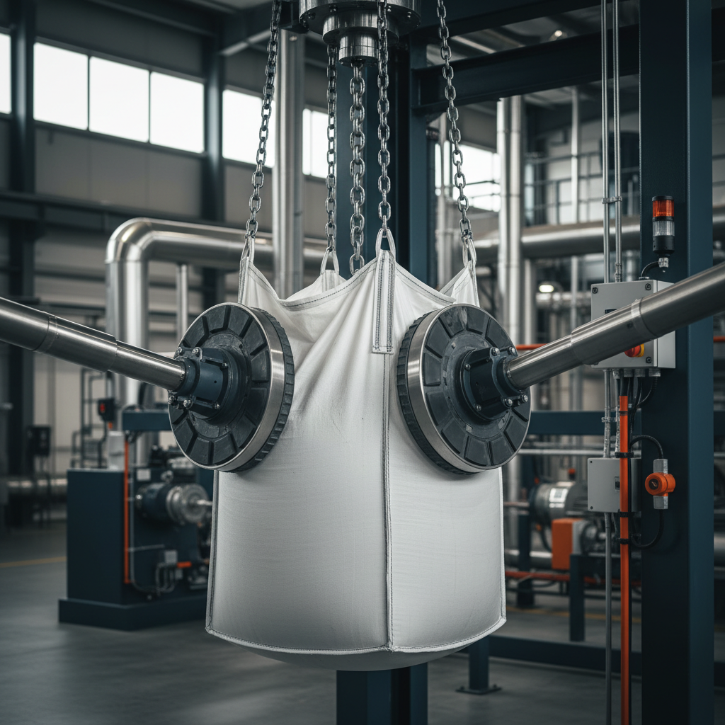 Massage paddles fitted to the lower body of a suspended bulk bag to break material bridging