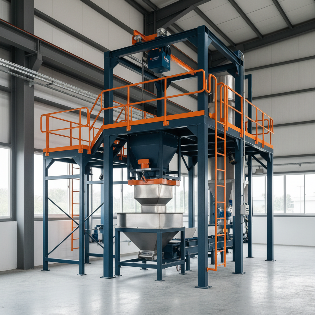A full-frame bulk bag unloading station with an electric hoist and trolley beam